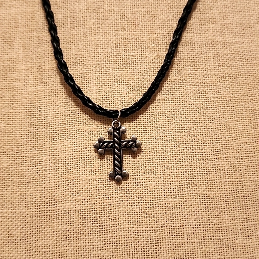 Mens-Pewter Cross Necklace